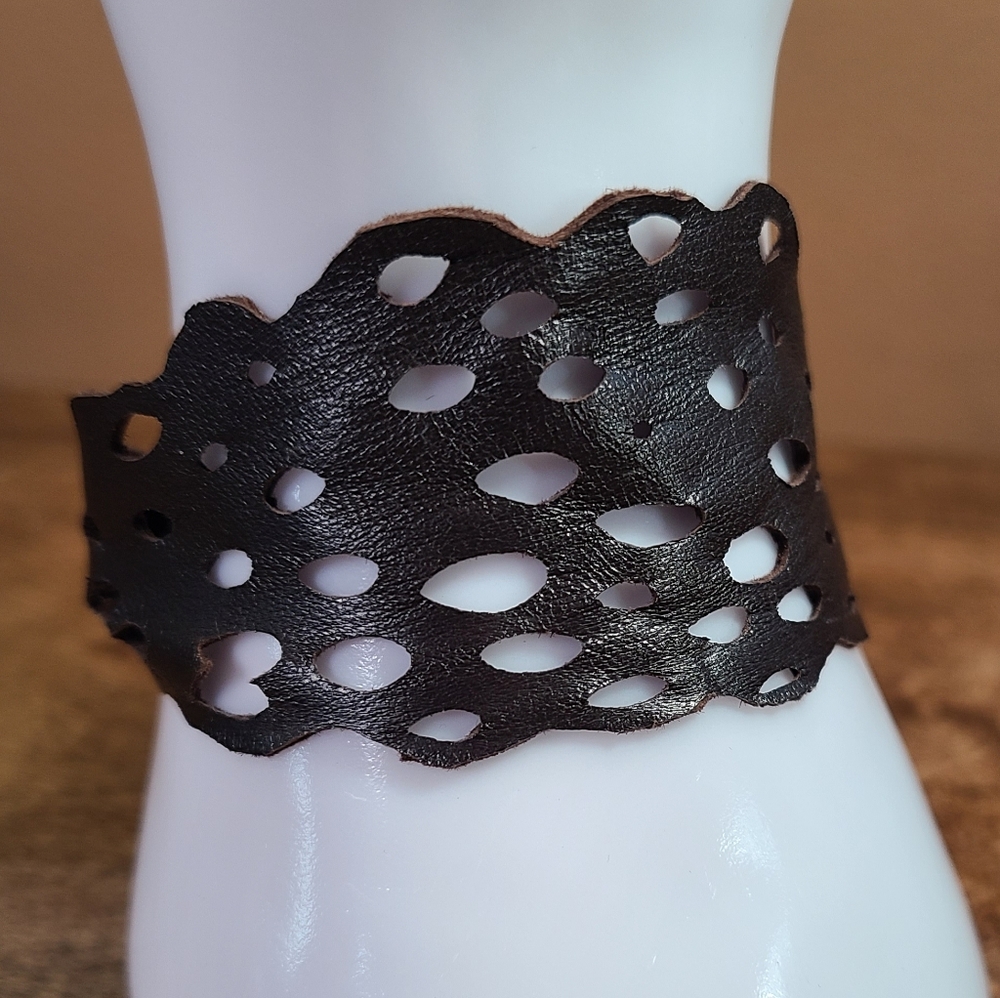 Brown Leather Cutout Cuff Bracelet